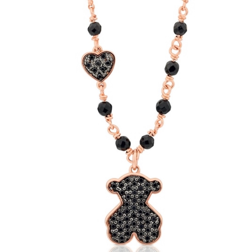 Tous Black and Rose Gold Bear Pendant Necklace